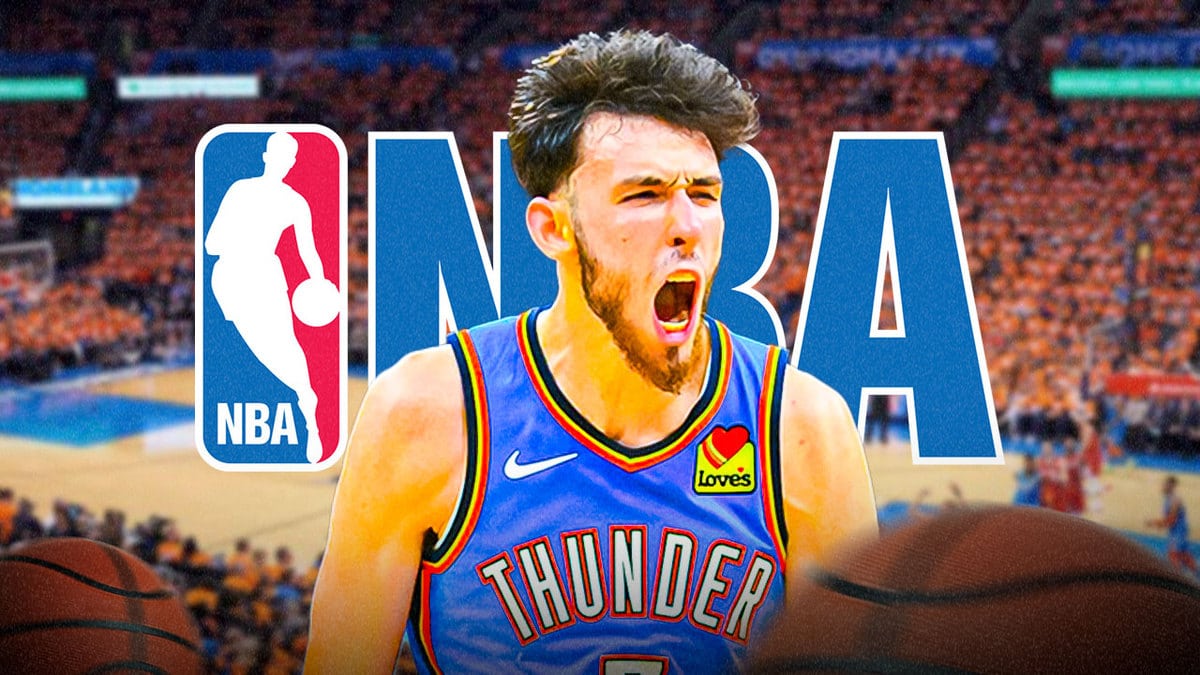 Chet Holmgren excitedly yells after setting a franchise record for blocks as Shai Gilgeous Alexander and the Thunder beat Donovan Mitchell and the Cavs.