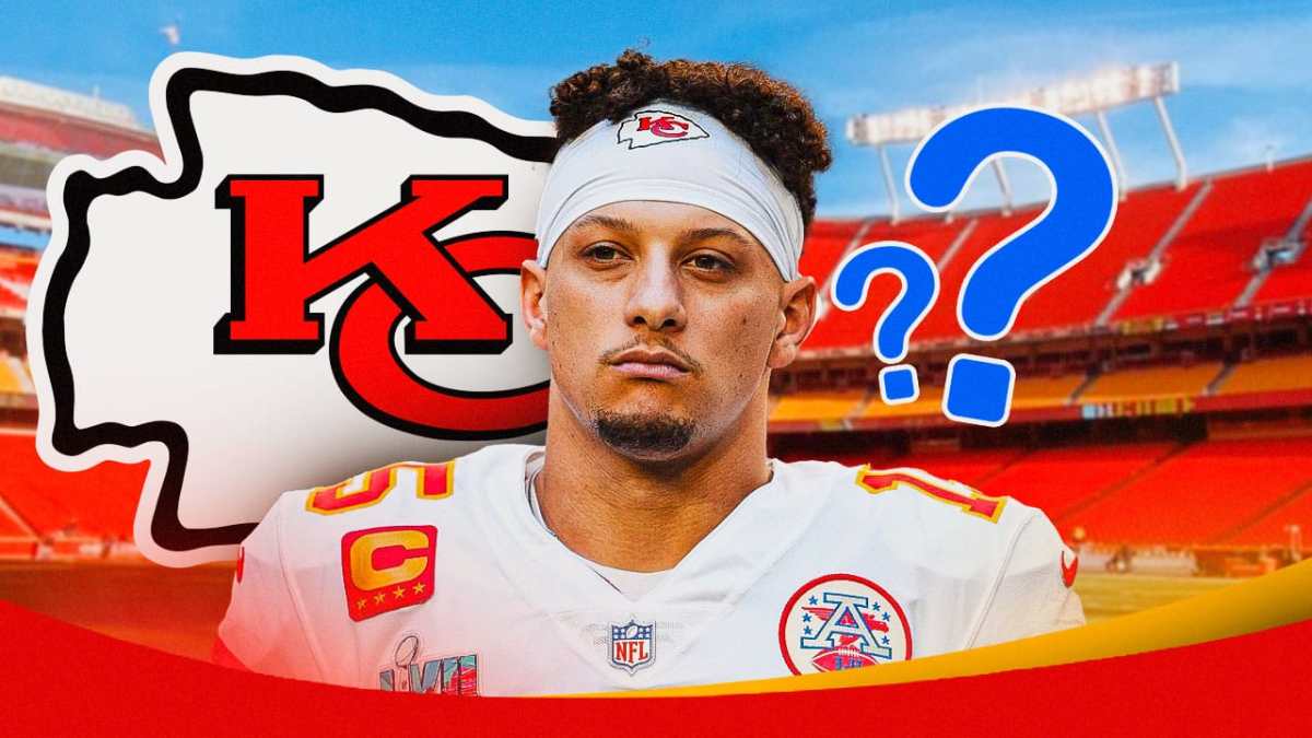 Patrick Mahomes with Chiefs logo and big question mark for Week 7