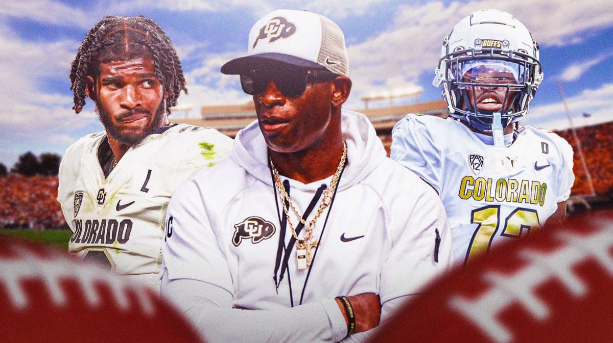 Deion Sanders, Shedeur Sanders, Travis Hunter all looking serious in Colorado gear