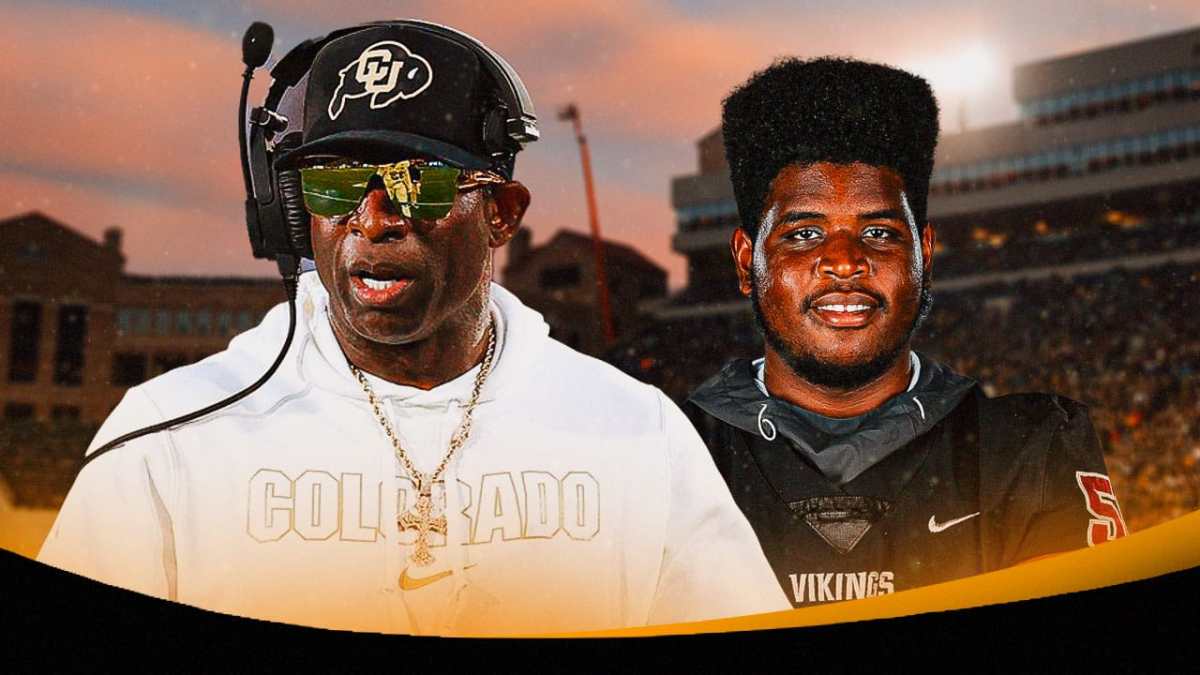 Colorado football recruit Issiah Walker Jr. stands next to Deion Sanders after team lost to the UCLA Bruins.