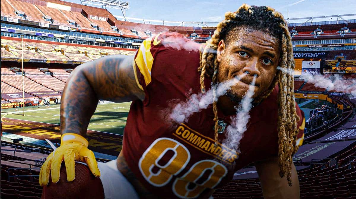 Commander DE Chase Young with smoke coming out his nose and ears