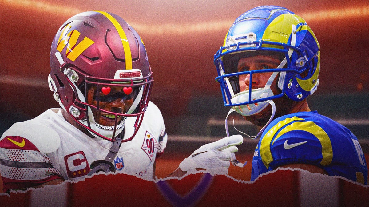 Terry McLaurin with heart eyes looking at Cooper Kupp