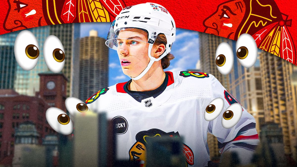 Connor Bedard with eyeball emojis beside him