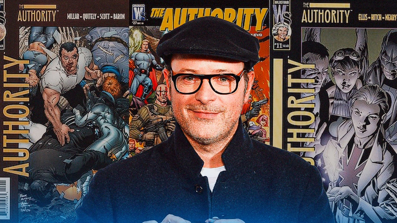 Matthew Vaughn in front of The Authority comics.