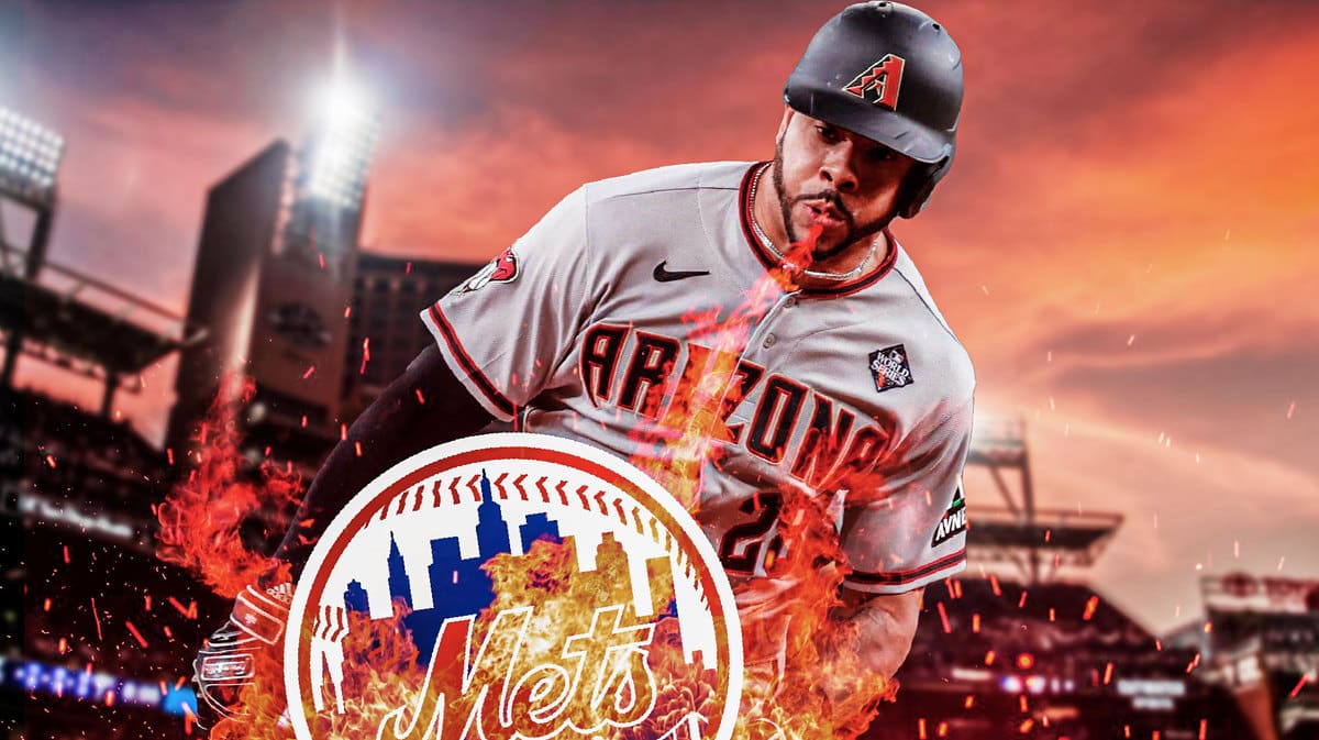 Diamondbacks outfielder Tommy Pham breathing fire on the Mets logo