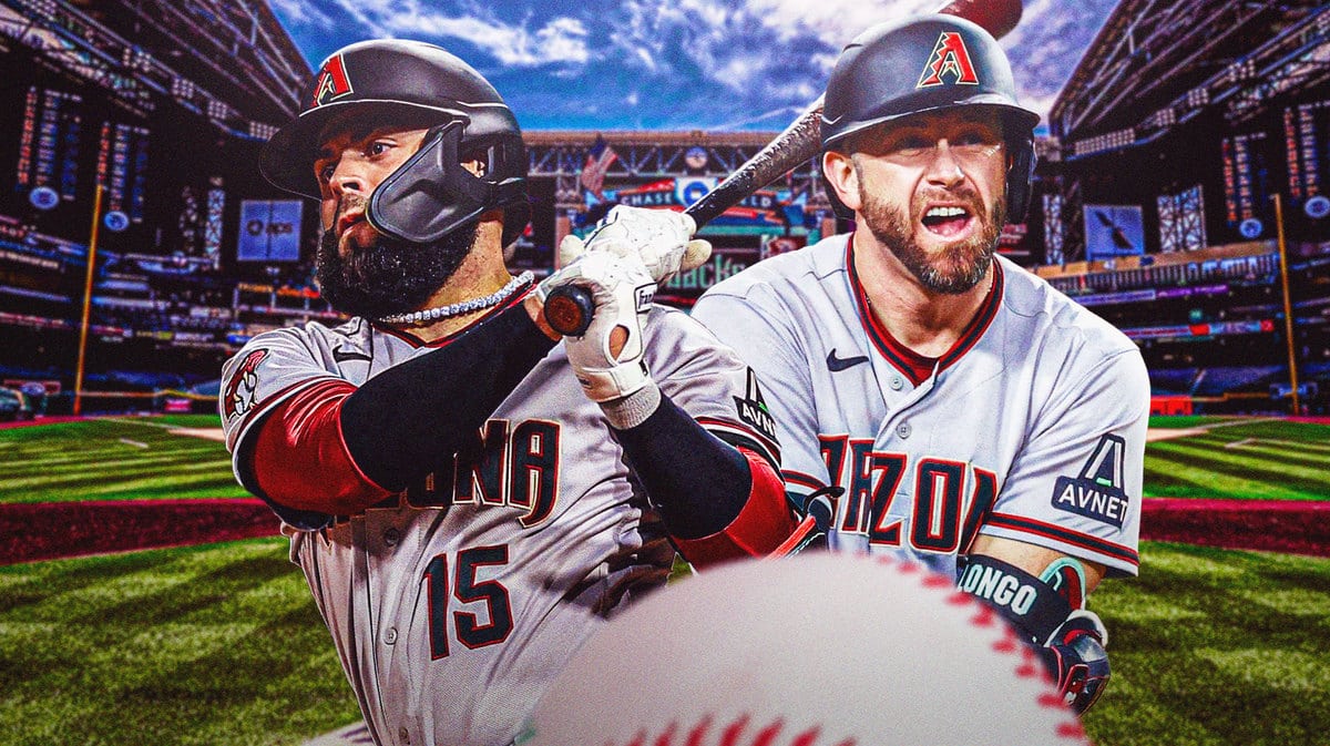 Emmanuel Rivera next to Evan Longoria, both of them in Diamondbacks jerseys