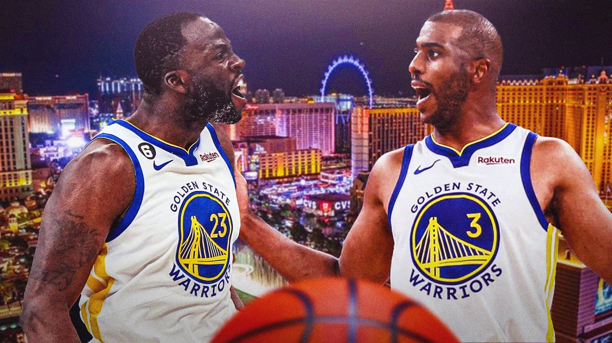 Draymond Green and Chris Paul in Warriors jerseys yelling
