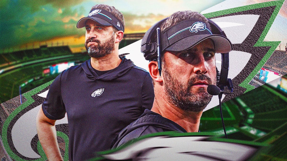 Philadelphia Eagles head coach Nick Sirianni in front of Lincoln Financial Field.
