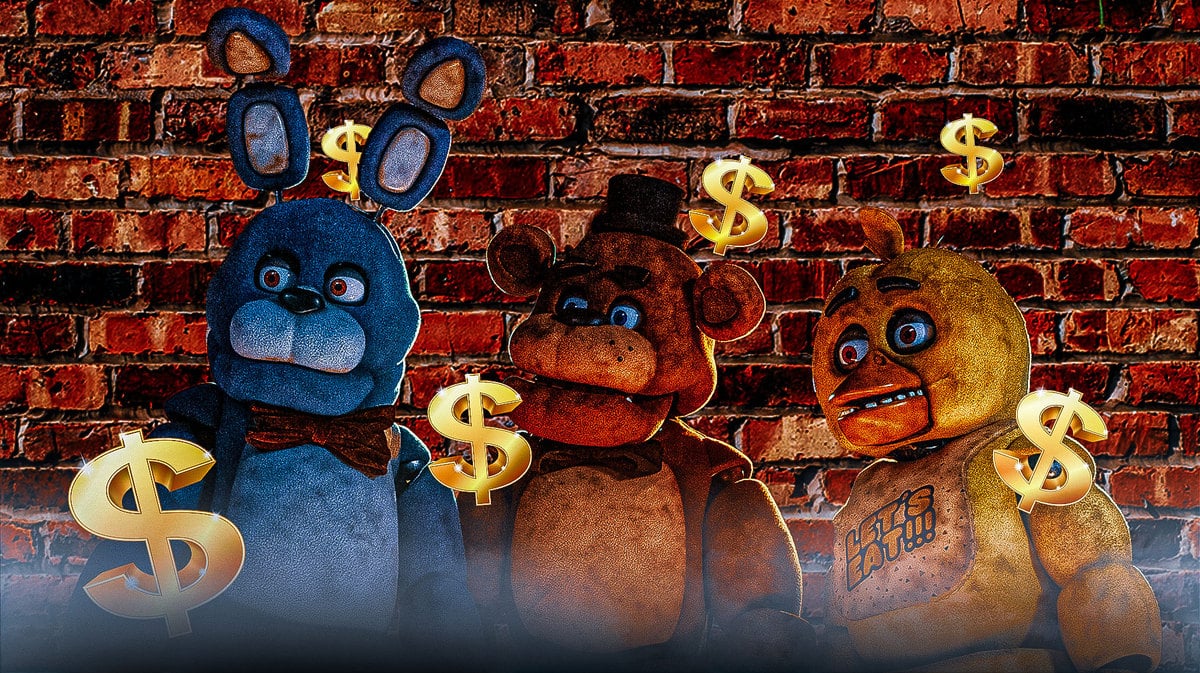 Five Nights at Freddy's characters surrounded by money signs.