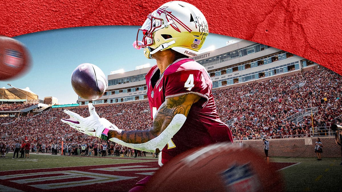 Keon Coleman catching a pass for Florida State football