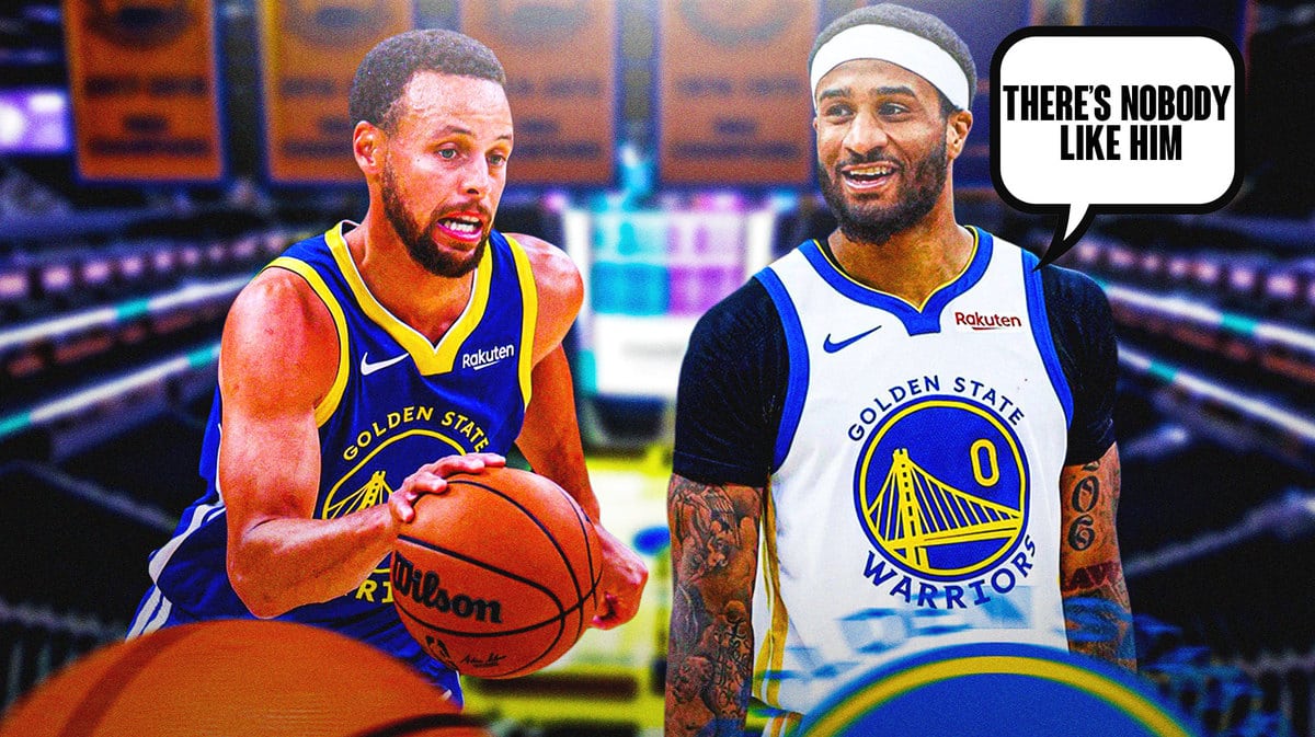 Warriors' Gary Payton II saying 'there's nobody like him" while looking at Stephen Curry