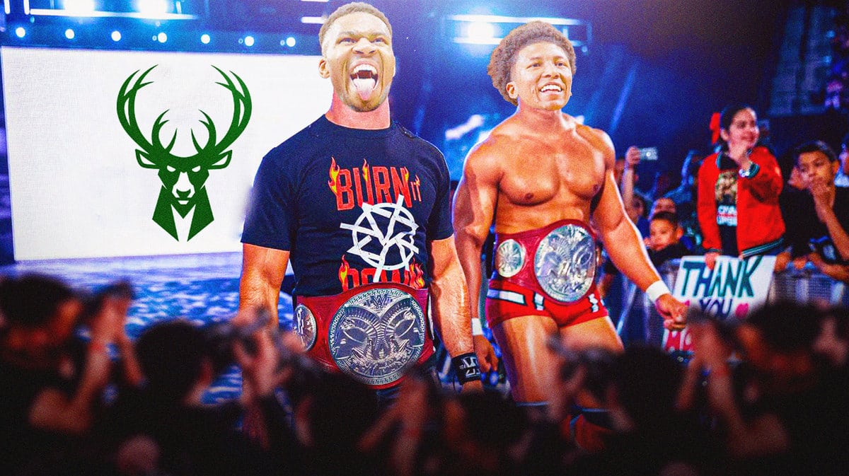 Giannis Antetokounmpo and MarJon Beauchamp as wrestlers