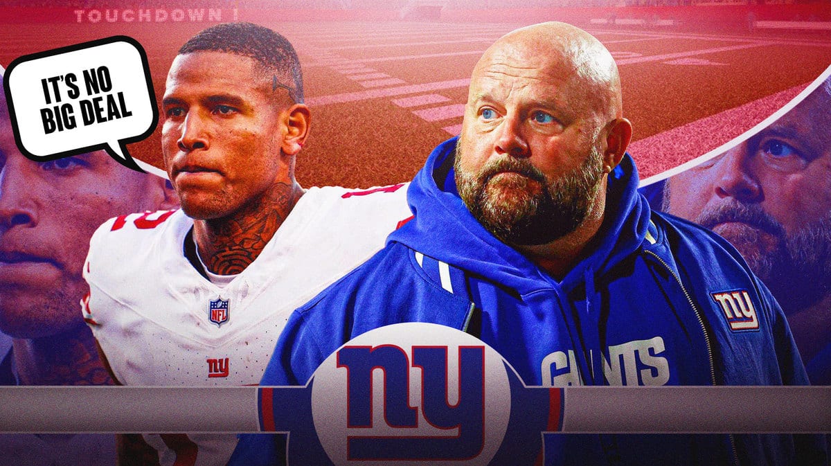 New York Giants Darren Waller and Brian Daboll Speech bubble from Waller (not Daboll) saying “It’s No Big Deal”