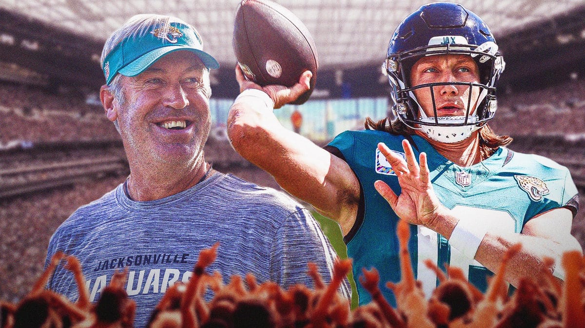 Doug Pederson smiling at Trevor Lawrence