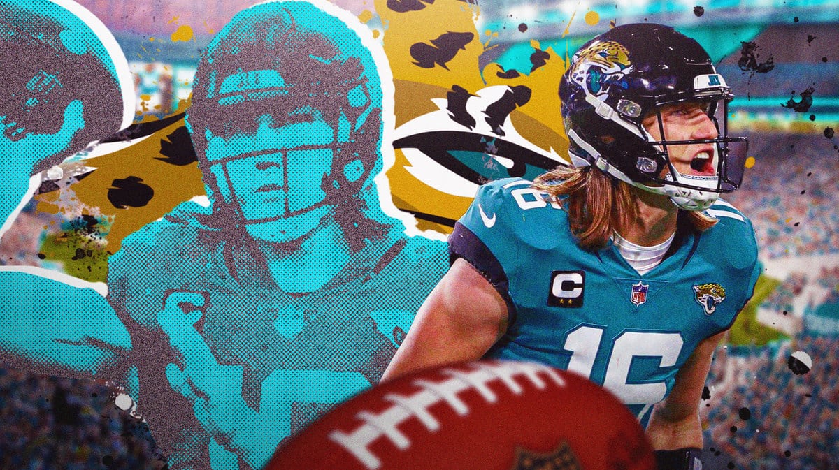 Jacksonville Jaguars quarterback Trevor Lawrence in front of TIAA Bank Field.