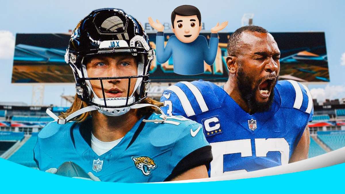Jacksonville Jaguars Trevor Lawrence, Indianapolis Colts Shaq Leonard, and a ¯_(ツ)_/¯ emoji image