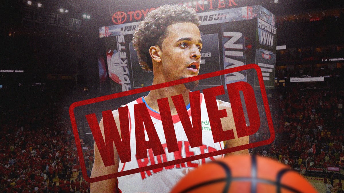 Jeremiah Robinson Earl in Rockets uniform with "waived" across graphic