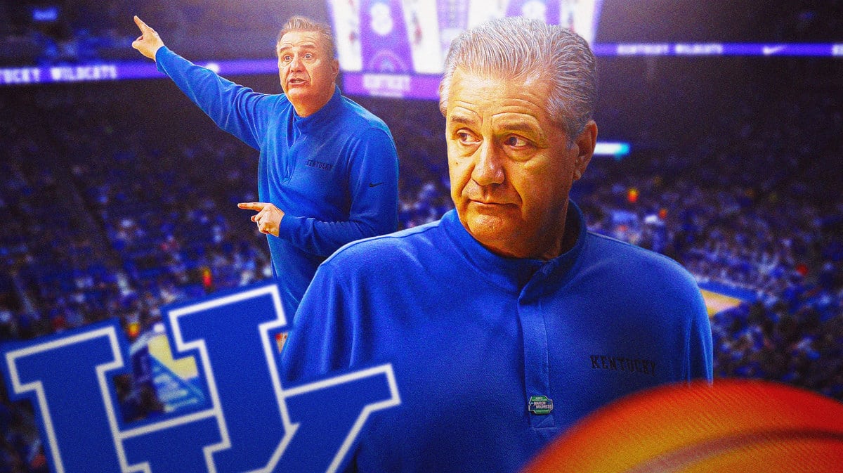 Kentucky basketball head coach John Calipari in front of Rupp Arena.