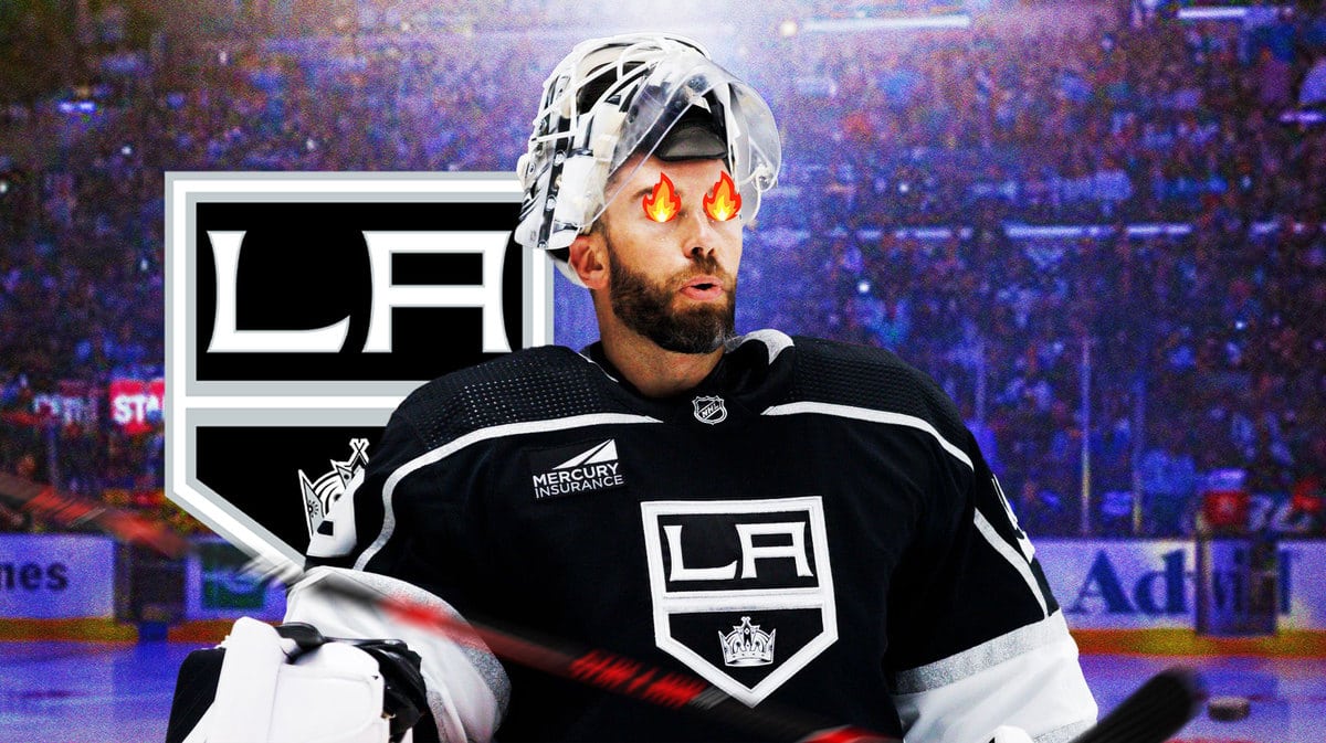 Los Angeles Kings goalie Cam Talbot with fire in his eyes after beating the Toronto Maple Leafs.