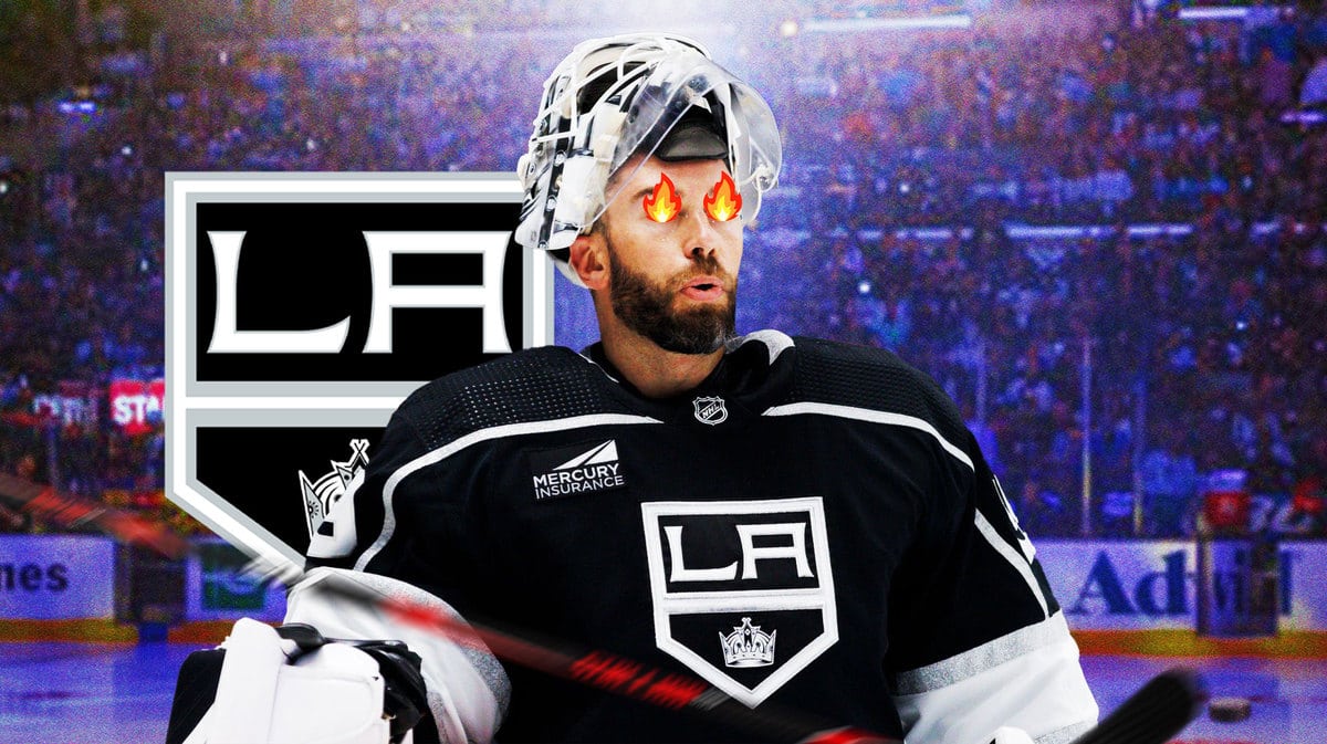Los Angeles Kings goalie Cam Talbot with fire in his eyes after beating the Toronto Maple Leafs.