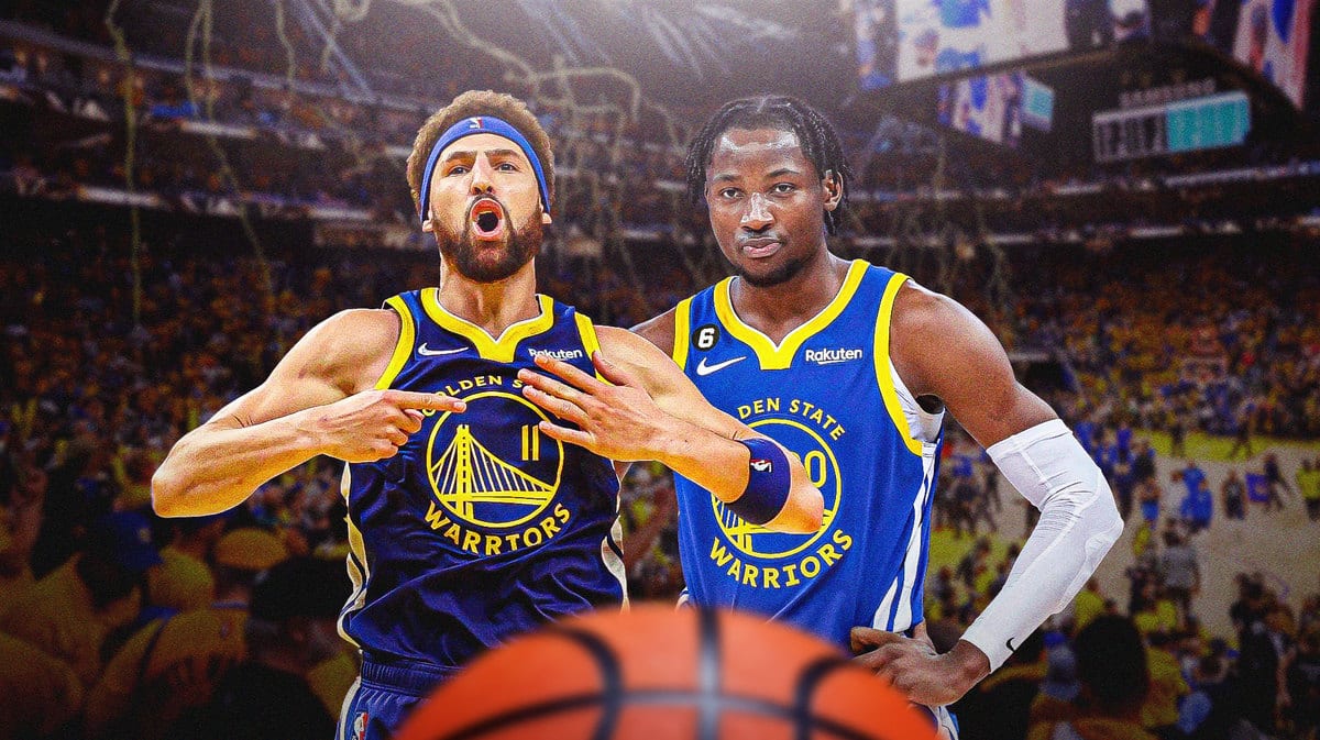Warriors' Klay Thompson, Warriors' Jonathan Kuminga together