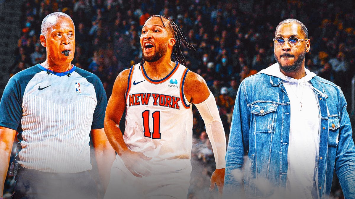 Jalen Brunson an NBA referee and Carmelo Anthony