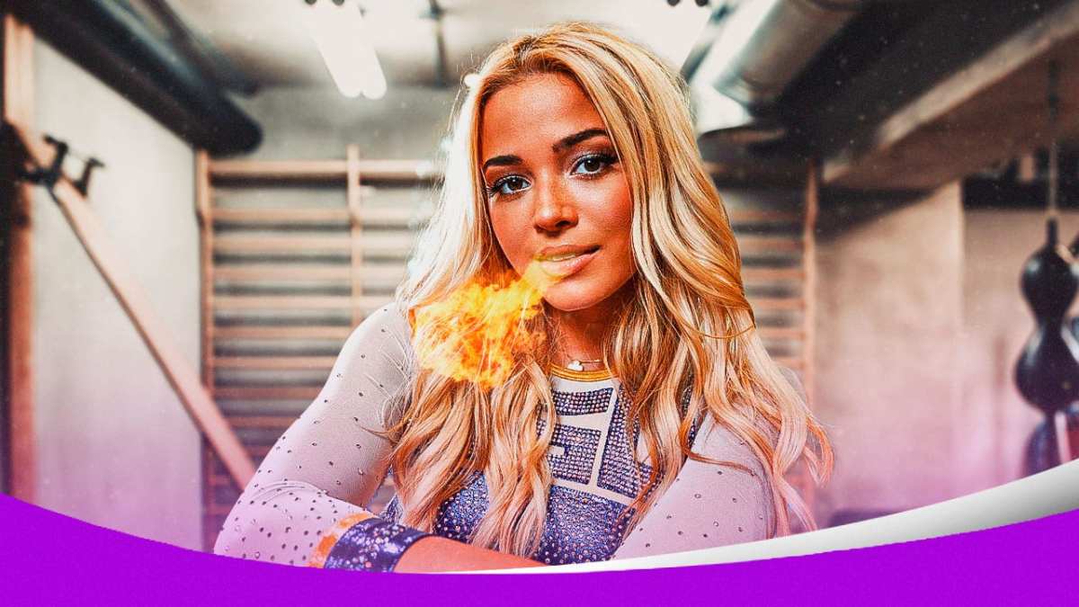 LSU gymnastics star Olivia Dunne with fire coming out of her mouth