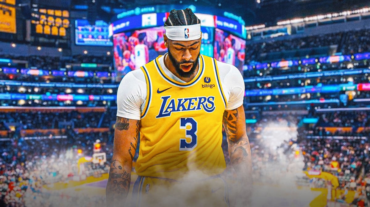 Lakers center Anthony Davis stands in disappointment after Nikola Jokic and the Nuggets dominated him and his team.