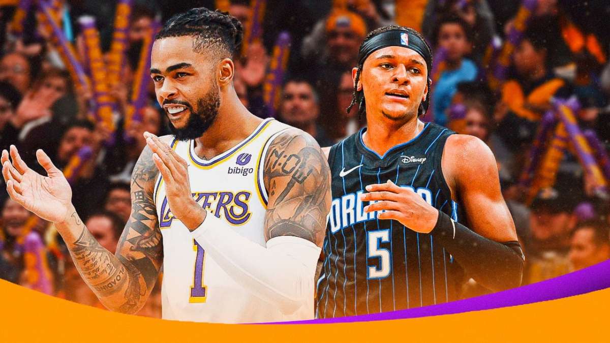 Paolo Banchero, D'Angelo Russell, stand next to each other after D'lo's Lakers dunk on the Magic.