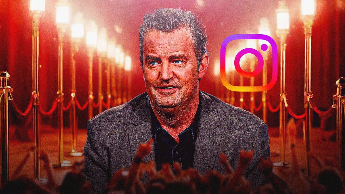 Matthew Perry with an Instagram symbol behind him.