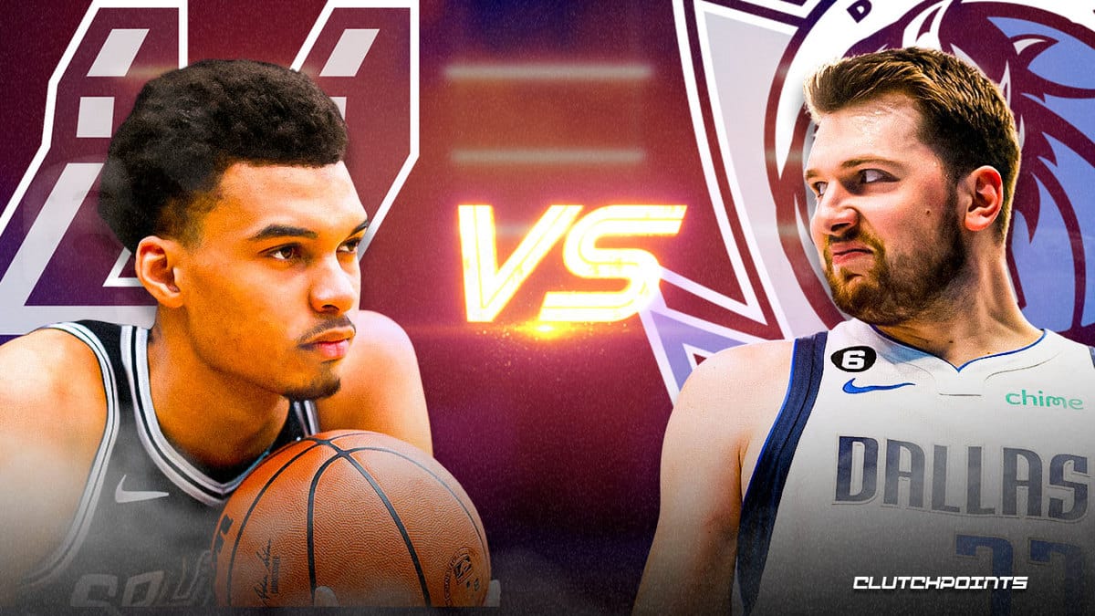 Luka Doncic and Victor Wembanyama facing each other in Spurs vs. Mavs