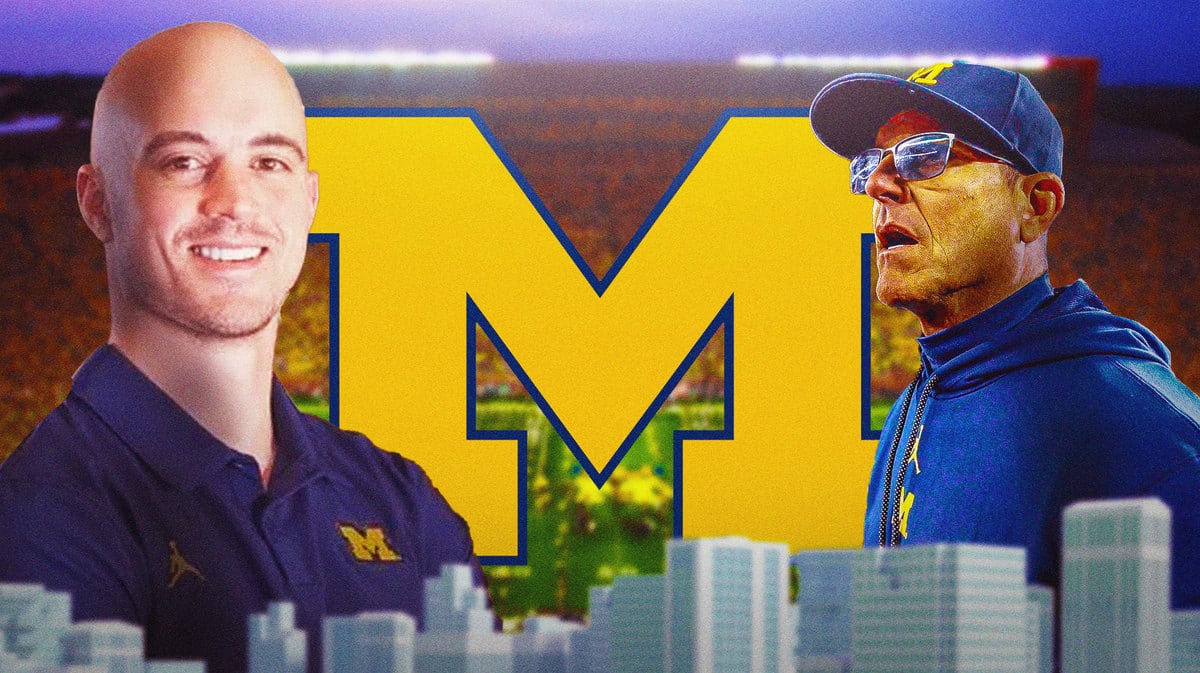 Connor Stalions and Jim Harbaugh, who are at the center of the alleged Michigan sign-stealing scandal.