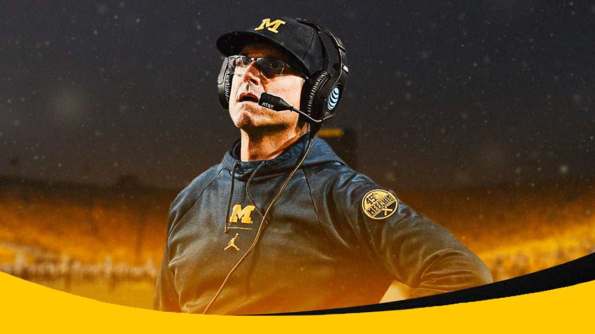 Michigan football, Wolverines, Jim Harbaugh, Jim Harbaugh contract, Michigan investigation, Jim Harbaugh with Michigan football stadium in the background