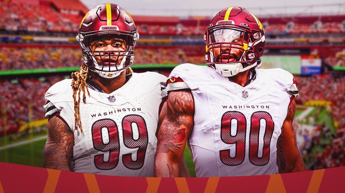 Chase Young and Montez Sweat of the Commanders both looking serious