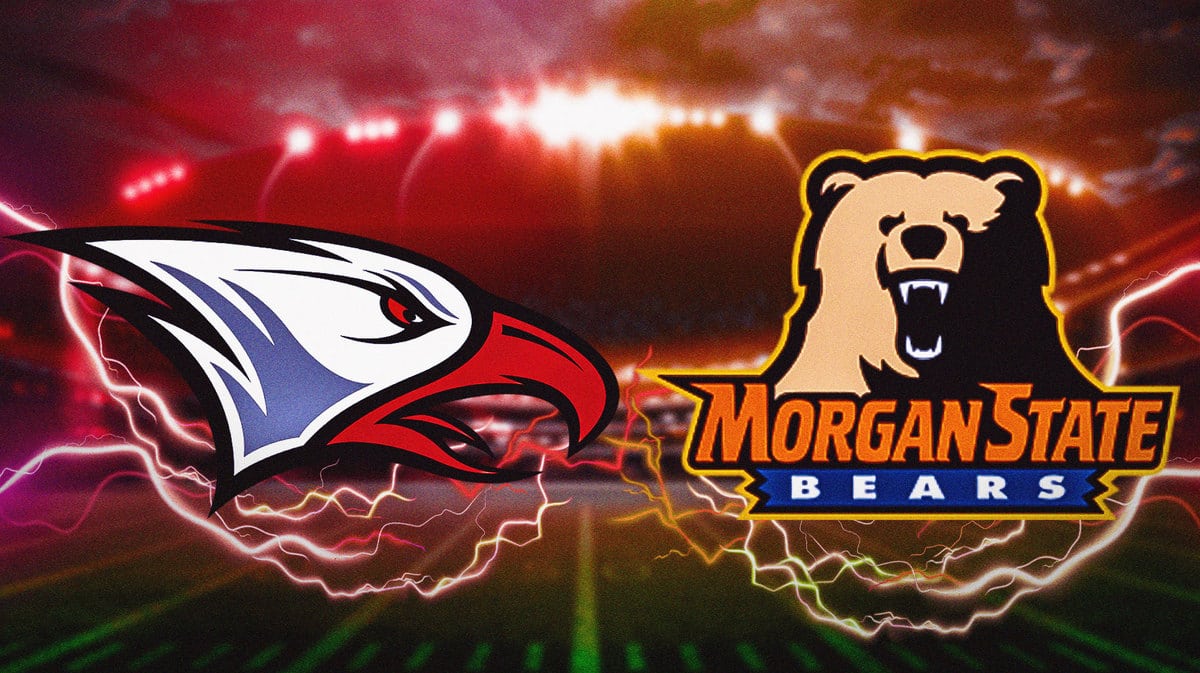 North Carolina Central logo, Morgan State logo, football field in the background