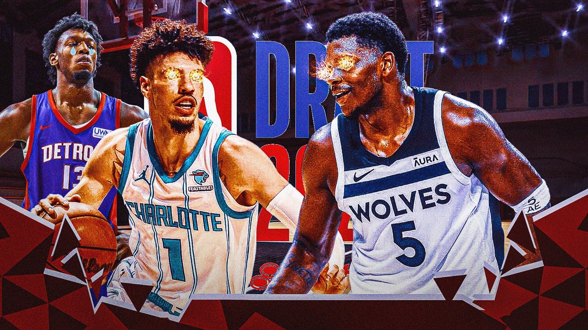 Anthony Edwards and LaMelo Ball both with fire in their eyes. James Wiseman with animated tears. NBA 2020 Draft logo in the background