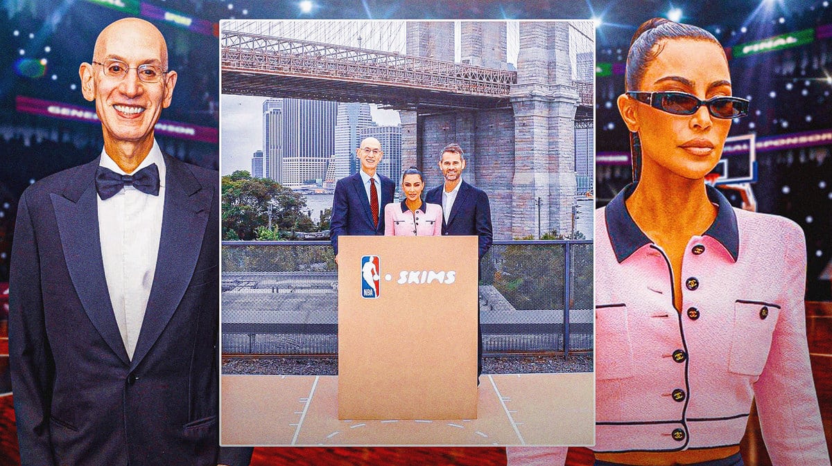 Kim Kardashian and Adam Silver both smiling, screenshot of the tweet photo below please in between them