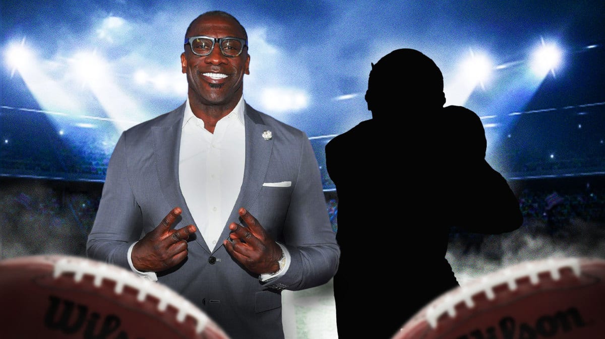 Shannon Sharpe beside a silhouette of the Kansas City Chiefs' Travis Kelce.