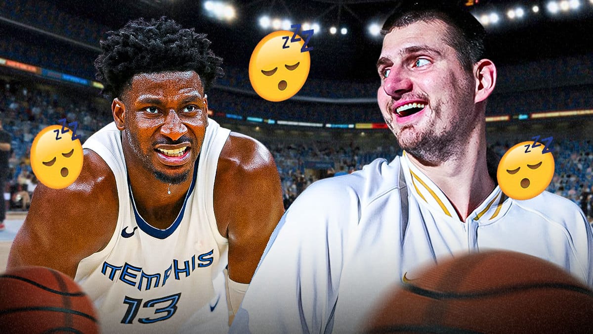Nuggets' Nikola Jokic smiling next to Grizzlies' Jaren Jackson Jr.