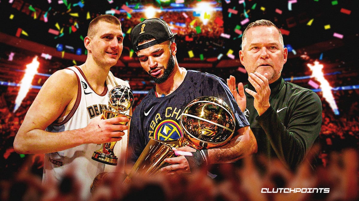Nikola Jokic and Jamal Murray celebrating the Nuggets' championship