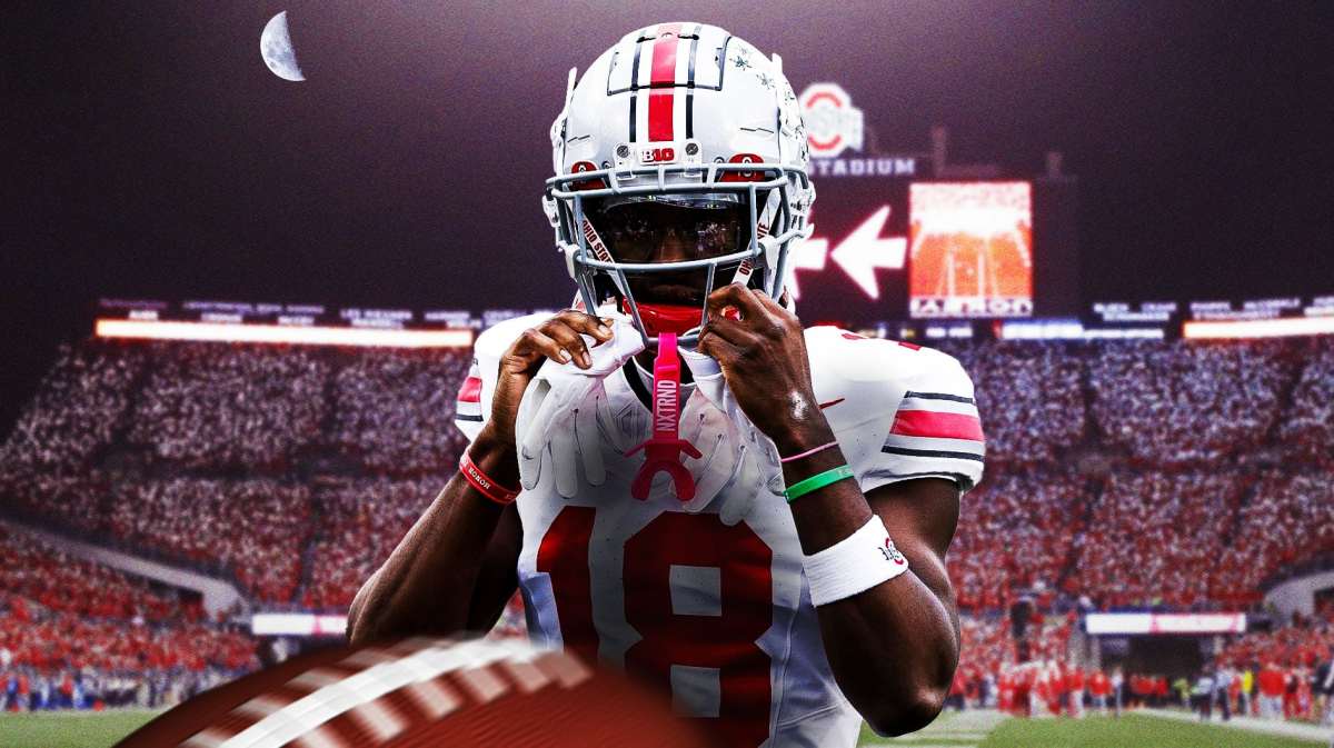 Ohio State football, Buckeyes, CFP rankings, Michigan football, Marvin Harrison Jr., Marvin Harrison Jr. with Ohio State football stadium in the background