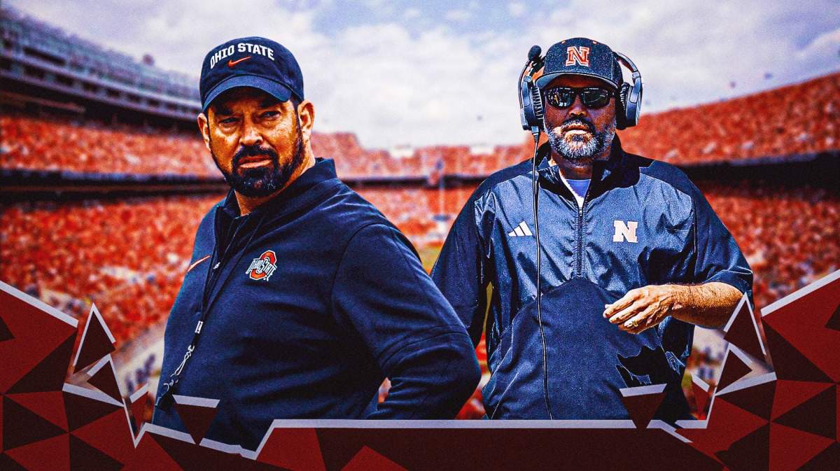 Ohio State football, Nebraska football, Matt Rhule, Ryan Day, Michigan football, Ryan Day and Matt Rhule with Ohio State football stadium in the background
