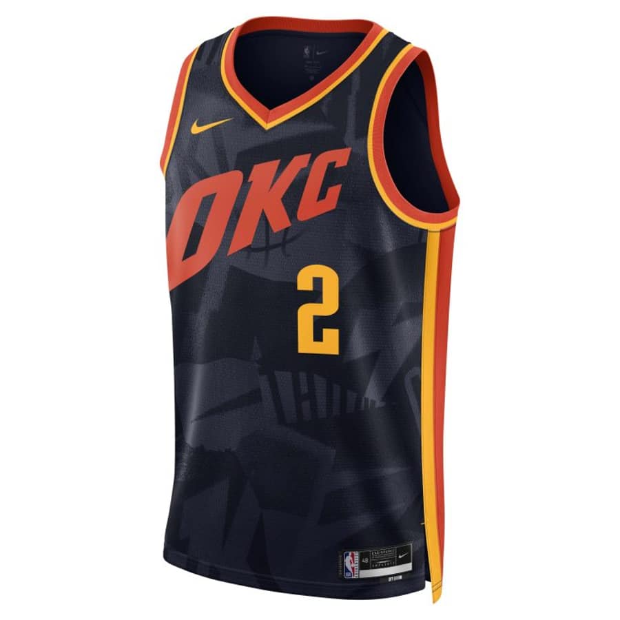 Oklahoma City Thunder NBA City Edition Jersey 2023-2024 on a white background.