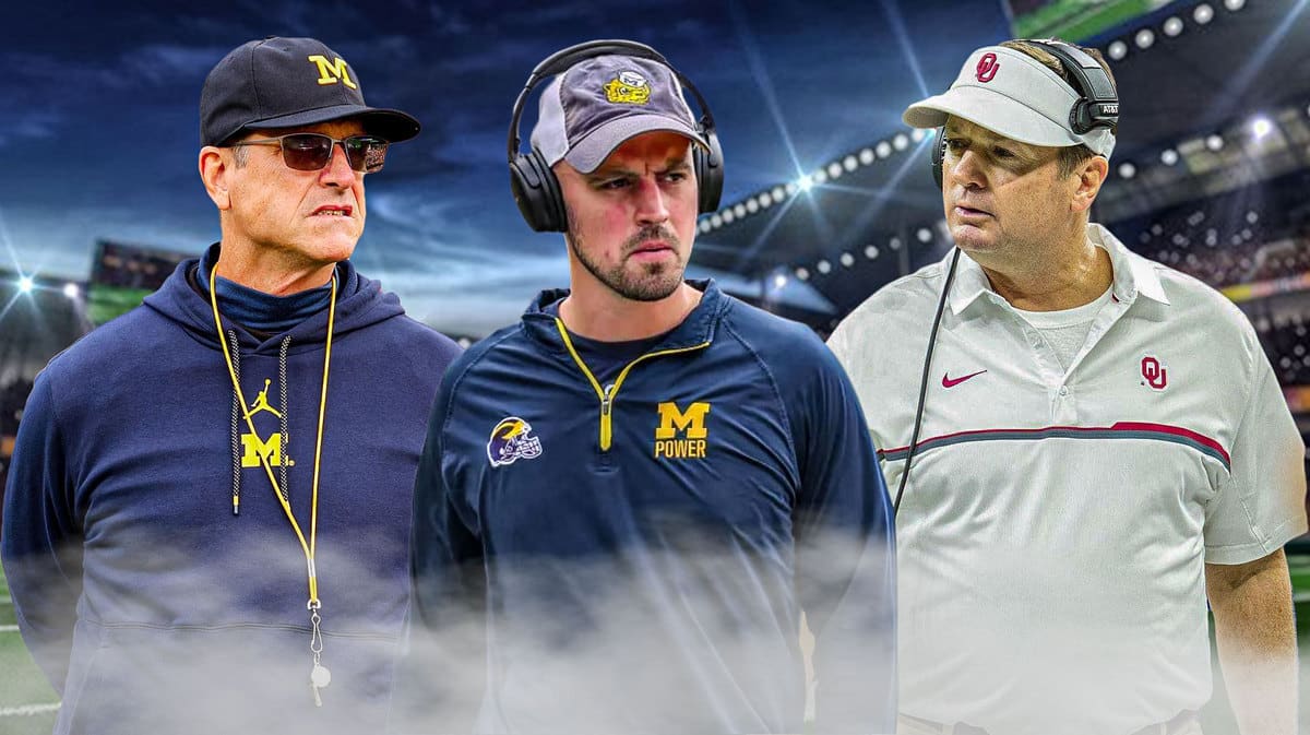 Former Oklhoma football HC Bob Stoops looking at Michigan coaches Jim Harbaugh and Connor Stallions amid sign-stealing scandal.