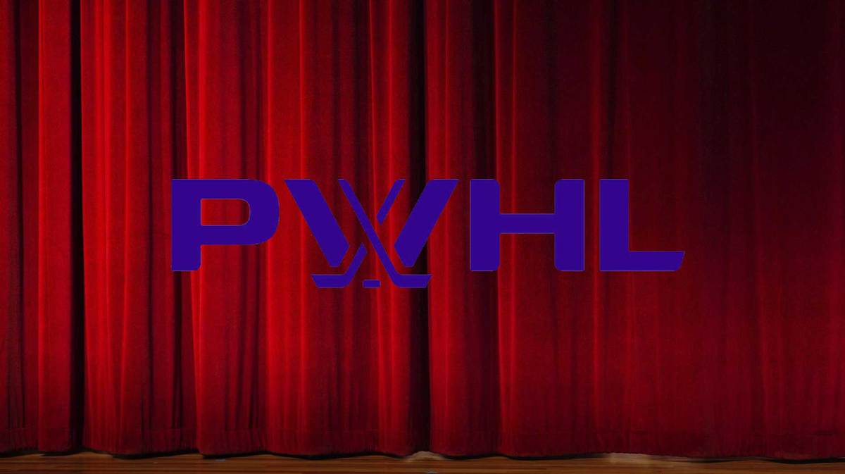 graphic - A stage curtain around the PWHL logo as if something is going to be revealed