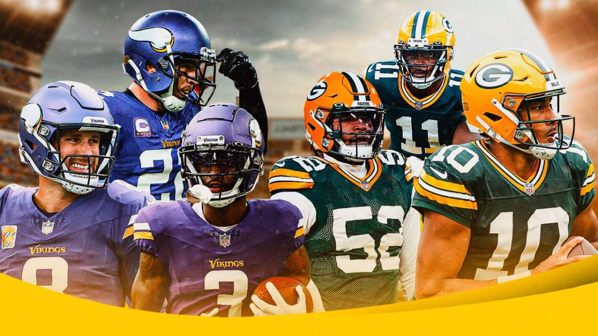 Minnesota Vikings' Jordan Addison, Kirk Cousins, and Harrison Smith VS. Green Bay Packers' Rashan Gary, Jordan Love, and Jayden Reed