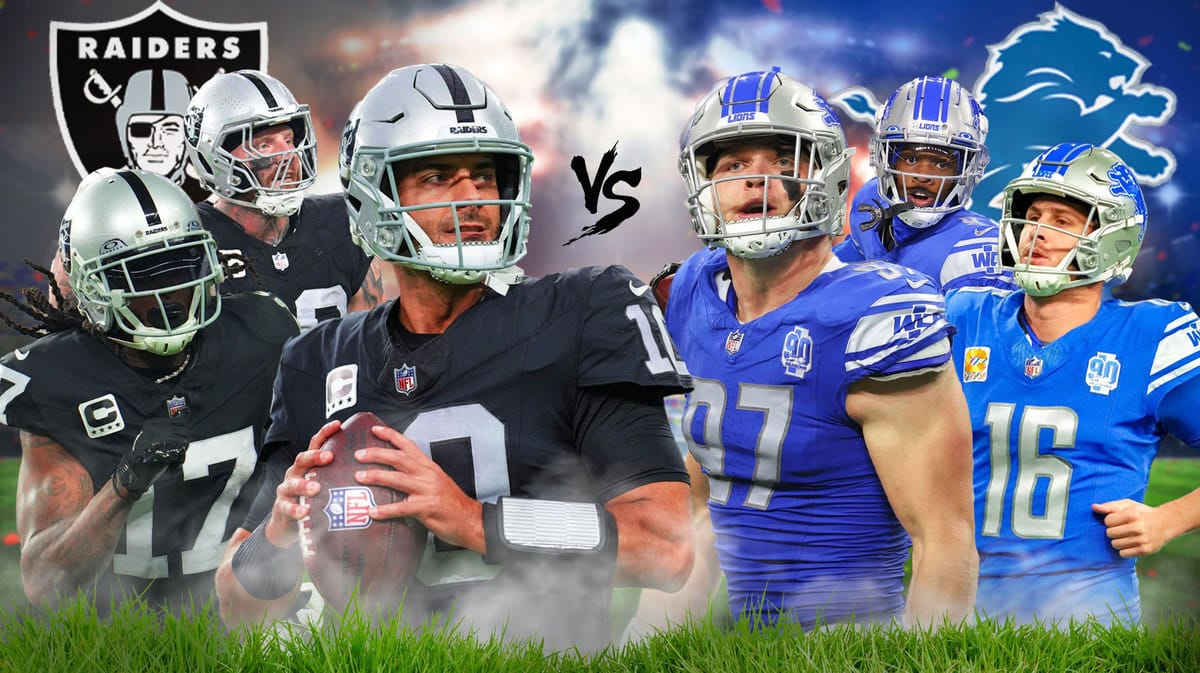Las Vegas Raiders' Jimmy Garoppolo, Davante Adams, and Maxx Crosby VS. Detroit Lions' Jared Goff, Aidan Hutchinson, and Jameson Williams
