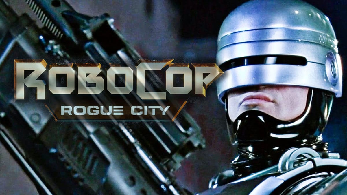 RoboCop Rogue City: RoboCop with a futuristic gun in his hands