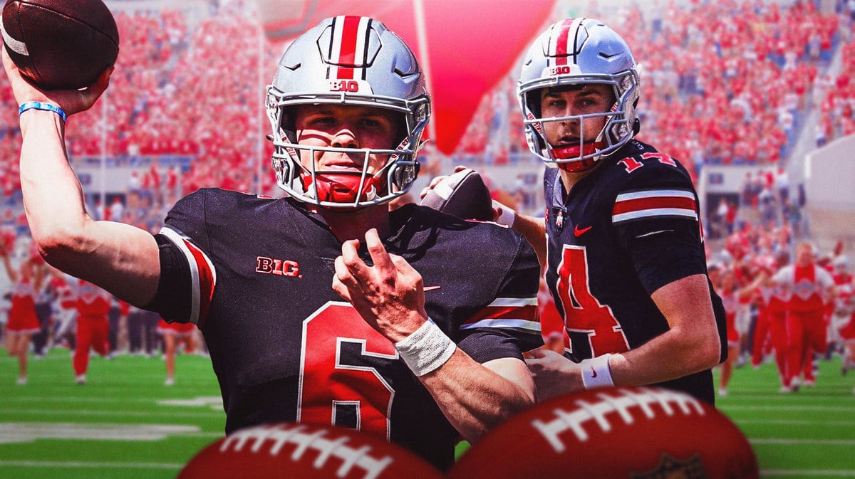 Action shots of Ohio State football quarterbacks Tristan Gebbia and Kyle McCord