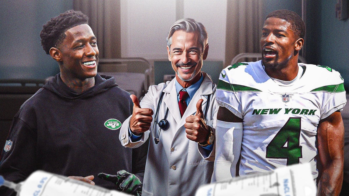 Image thumb: Sauce Gardner and DJ Reed all smiles as doctor gives them thumbs up